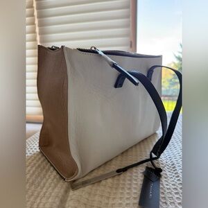 NWT- T Tahari White and Black Leather Handbag